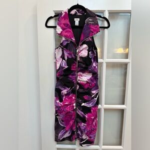 Vintage Cache Y2K Party Floral Ruched Sleeveless Full Front Zip Dress Size 2 XS